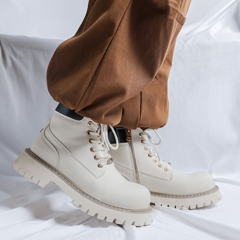 Leather Work Boots - plus size men fashion party banquet