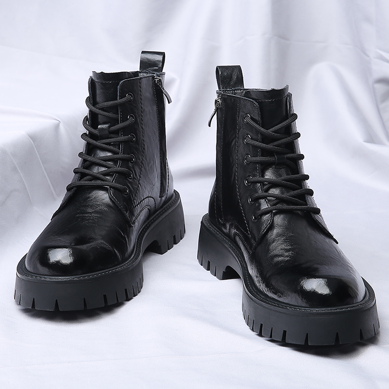 Men Side Zipper High Top Boots - Leather Work Boots 评论和价格